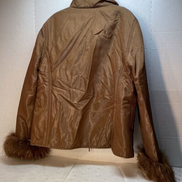 Etcetera Womens Brown Jacket W/Faux Fur Cuffs Size 12 Viscose Blend Zip Closure - Picture 6 of 9